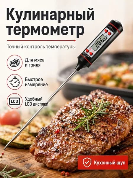 Кулинарный термометр цифровой, щуп 14.7 см