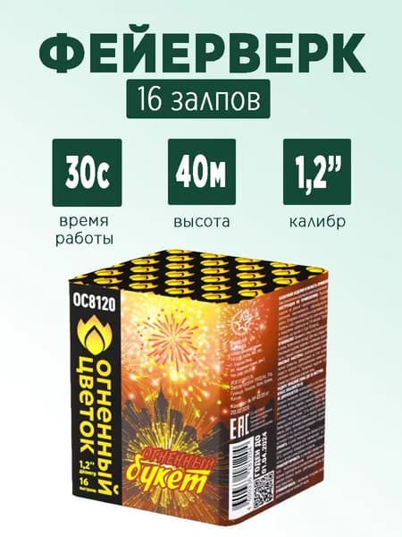 Мощный салют "Огненный букет" 16 залпов