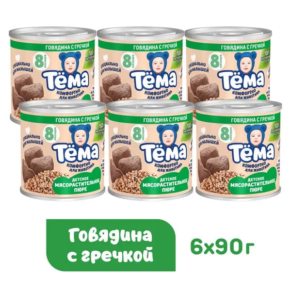Пюре Тёма с говядиной и гречкой, с 8 месяцев, 90 г, 6 шт