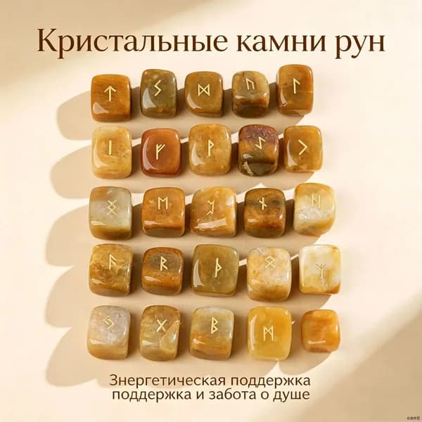 Руны скандинавские из натурального желтого кварца для гадания