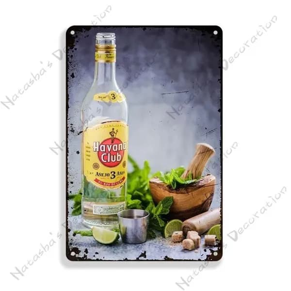 Декоративная металлическая табличка Реклама алкоголя Ром Бар Havana Club 30x20 см