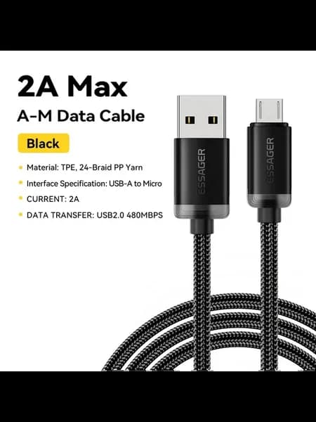 Micro USB кабель 2A, черный, 1m
