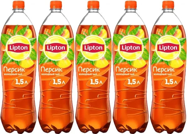 Холодный чай Lipton персик 1,5 л, комплект: 5 бутылок по 1.5 кг