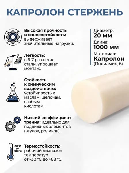 Капролон стержень диаметр 20мм длина 1000мм