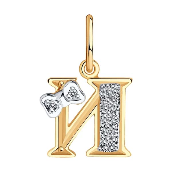 Золотая подвеска-буква И DIAMANT-ONLINE с фианитом 585 пробы