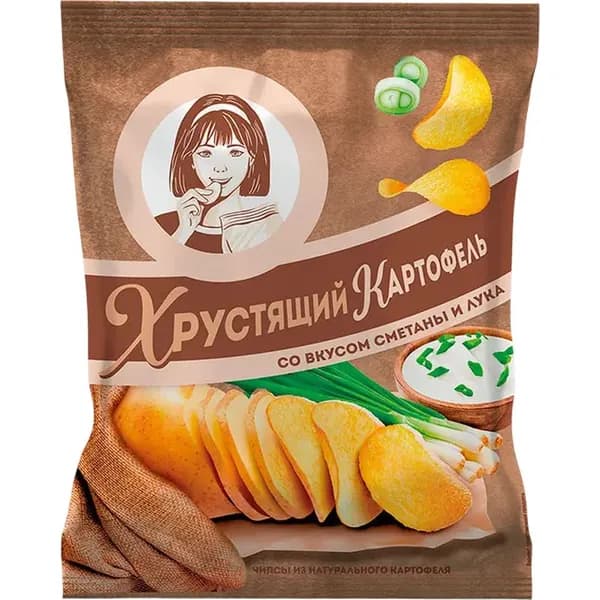 Хрустящий картофель Чипсы сметана, лук, 40 г, 1 штука