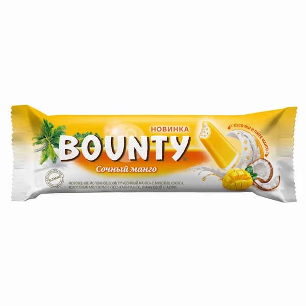 Мороженое с мякотью кокоса и кусочками манго 64 г, BOUNTY