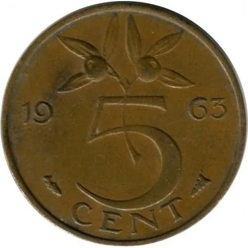 5 центов, 1963 год. Нидерланды