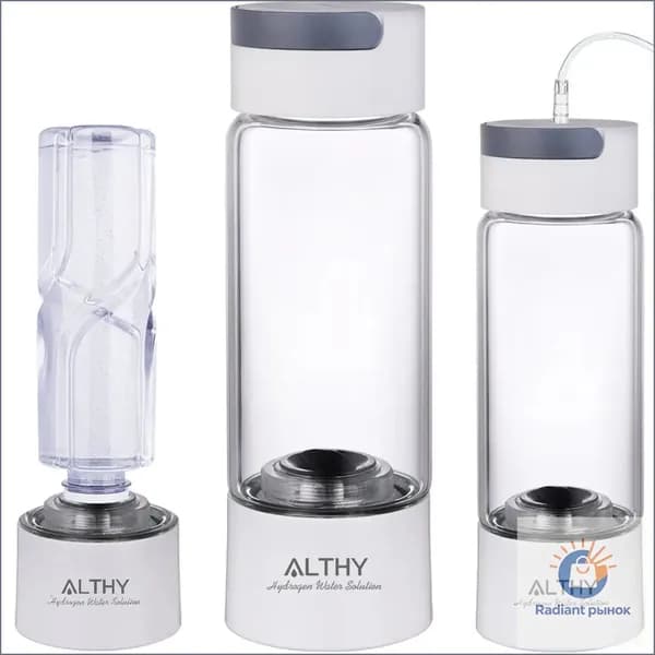 Водородная бутылка, Генератор водородной воды, ALTHY H2-CLASSIC1, Standard DuPont SPE & PEM Двухкамерная технология, стеклянный корпус, Портативный ионизатор воды