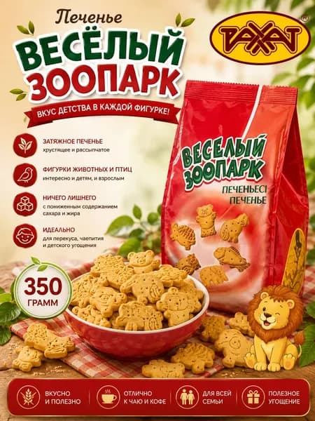 Печенье Весёлый зоопарк от Рахат, 350гр