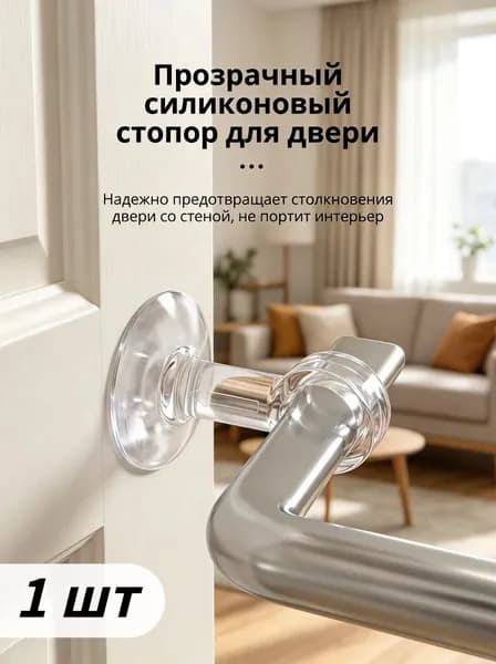 Многофункциональный силиконовый упор для двери, устанавливается на дверную ручку, без сверления, 1 шт.
