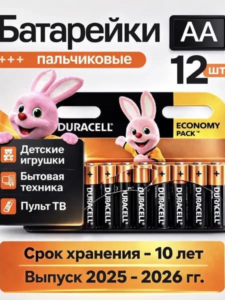 Duracell Батарейка AA, L (щелочной) тип, 2500 мА•ч, 1,6 В, 12 шт