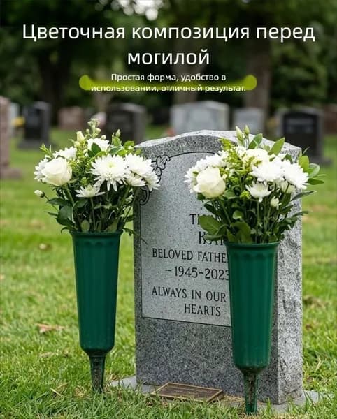 Пластиковая ваза на могилу с копьем, уличная морозостойкая, для искусственных цветов, набор 2 шт
