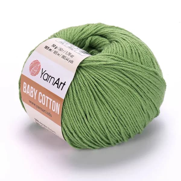 Пряжа Baby Cotton YarnArt - 440 (зеленый), 1 моток, 50% хлопок, 50% акрил (50г, 165м) нитки для вязания