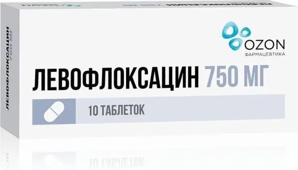 Левофлоксацин, таблетки покрытые пленочной оболочкой 750 мг, 10 шт.