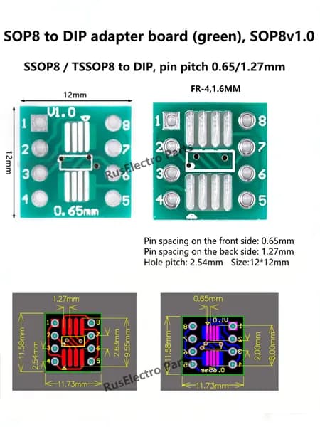 5 шт.SOP8 /SSOP8/ TSSOP8 SMD к DIP8 адаптер 0,65/1,27 мм печатная плата
