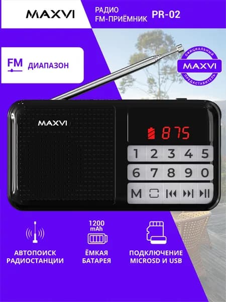Радиоприемник портативный беспроводной цифровой Maxvi PR-02 mini черный