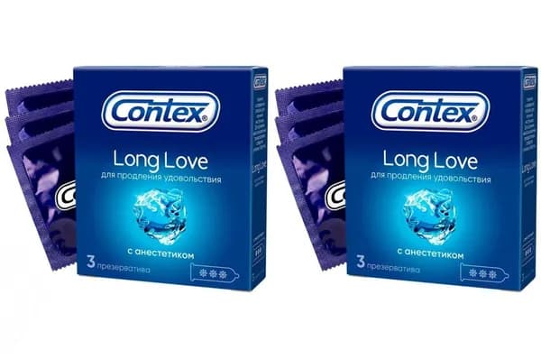 Contex Long Love прeзервативы с анестетиком, 6 шт. (набор из 2 упаковок по 3 шт.)