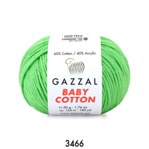 Пряжа GAZZAL BABY COTTON (Газал беби котон), хлопок/акрил, 3466 яблоко, 1 моток