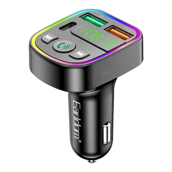 FM трансмиттер (модулятор, передатчик) Earldom ET-M103, с bluetooth, автомобильный / 2хUSB, 1хUSB-C, QC3.0, RGB подсветка, LED дисплей