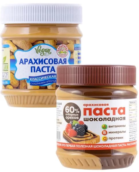 Арахисовая паста Классическая, Шоколадная 340 г * 2 шт