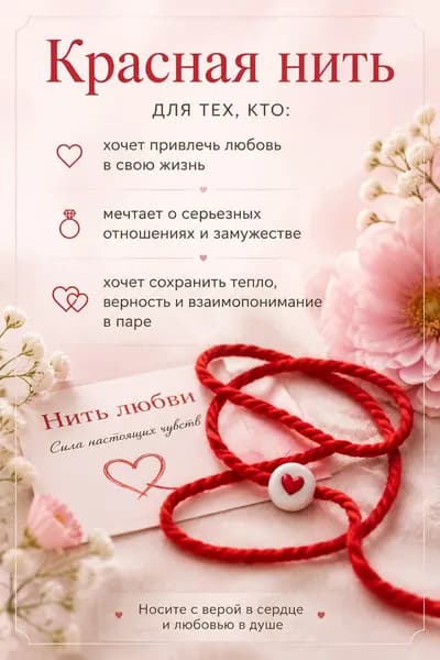 Браслет на руку "Любовь" Красная нить, оберег, амулет, нить от растяжений