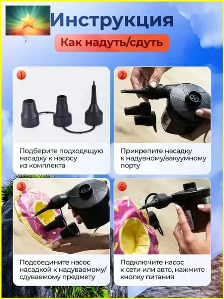 Электрический премиумкомпрессор применяется для лодок, матрасов и бассейнов