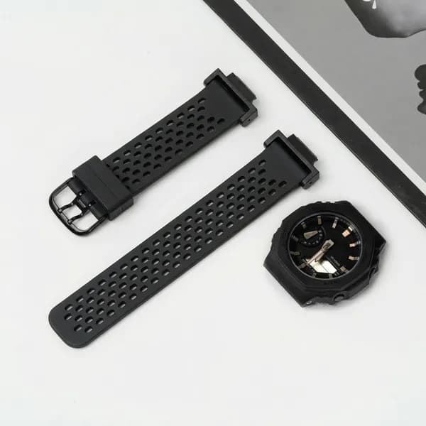 дышащий силиконовый ремешок для CASIO GA2100/GA100/DW5600/DW-5000/G5600E, Спортивный ремешок, двойная застёжка на пуговицы