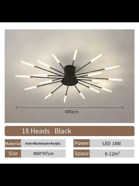 Потолочный светильник LED черный или золотой 12 голов Black
