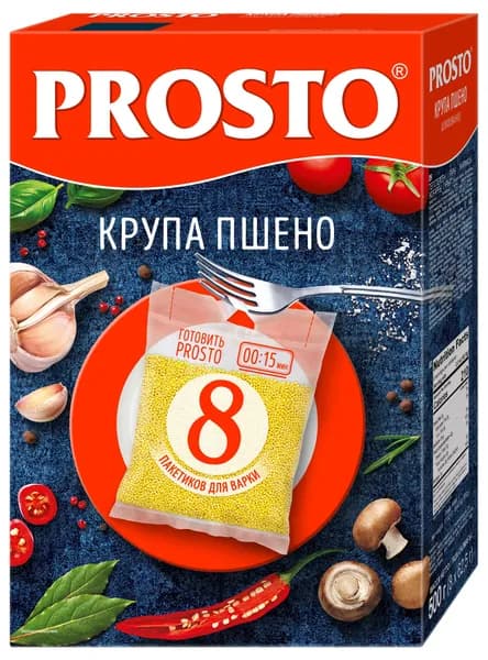 Пшено в пакетиках для варки Prosto, шлифованное, 62,5 г х 8 шт