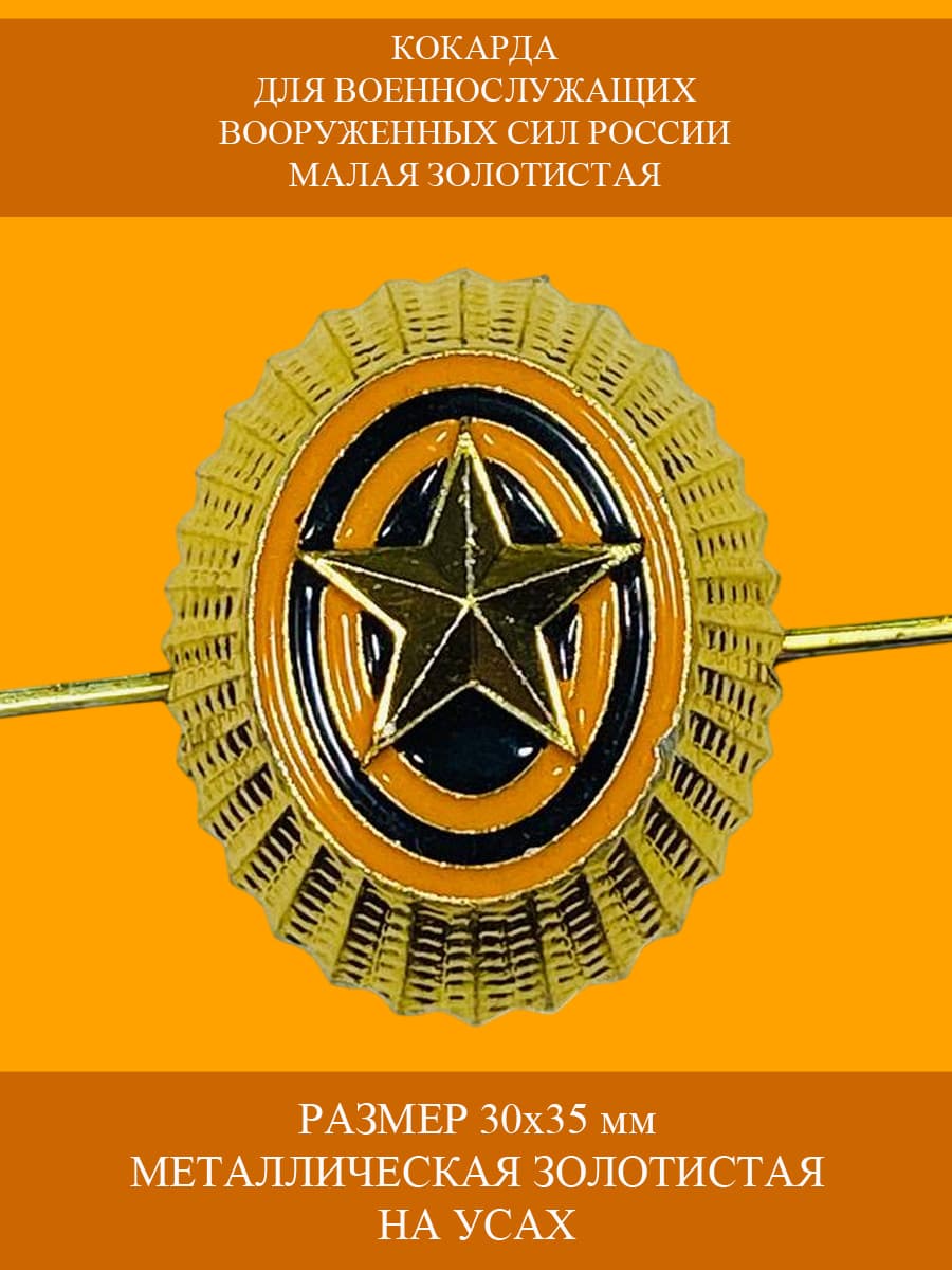 Кокарда на головные уборы военнослужащих ВС РФ золотистая малая