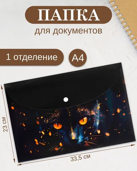 Папка для документов пластиковая А4 на кнопке, 1 отделение