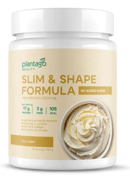 Протеиновый фитнес коктейль для похудения PRIMEKRAFT SLIM & SHAPE PLANTAGO Protein, сливочное мороженое 450 г.