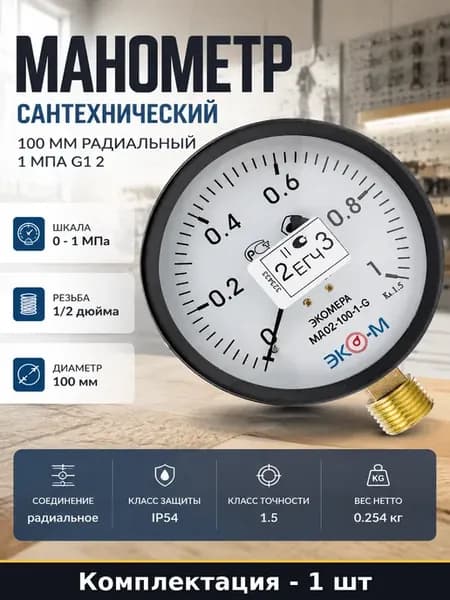 Манометр сантехнический 100 мм радиальный 1 МПа G1 2
