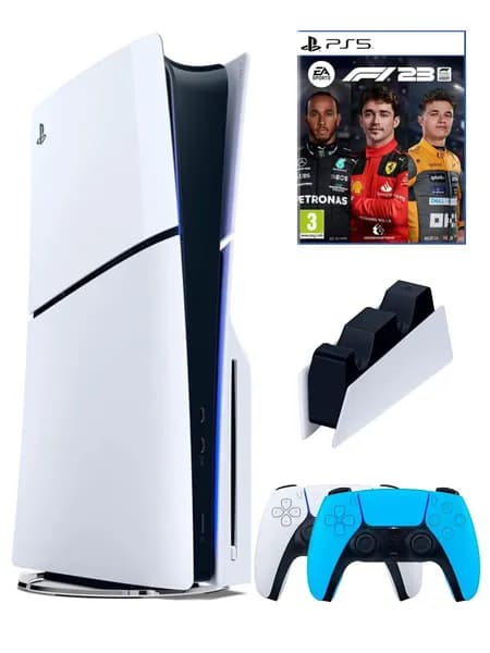 PS5 (ПС5) Игровая приставка Sony PlayStation 5 Slim disc + 2-й геймпад(голубой) + зарядное + игра Формула 1