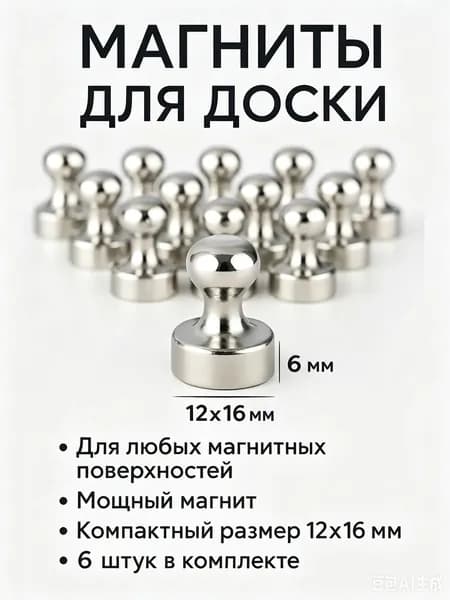 Магниты канцелярские для доски маркерной, магниты 6 шт