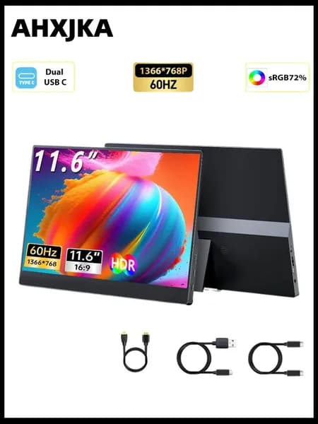 AHXJKA 11.6" Монитор (S116-768-P), TN, 1366x768 HD, 60 Гц, черно-серый