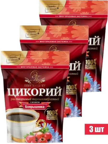 Элит Продукт Цикорий растворимый с экстрактом Боярышника, натуральные витамины и микроэлементы, 100 г. (3 уп.)