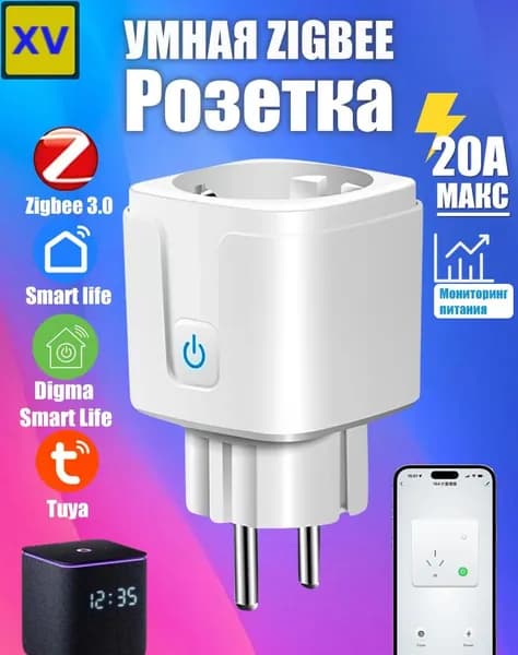 Умная розетка Zigbee 20A с металлическим корпусом, евро стандарт