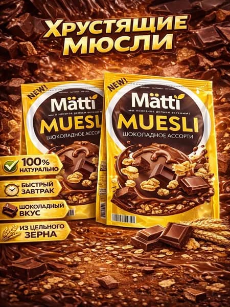 Мюсли запеченные Шоколадное Ассорти Matti 2шт по 250г
