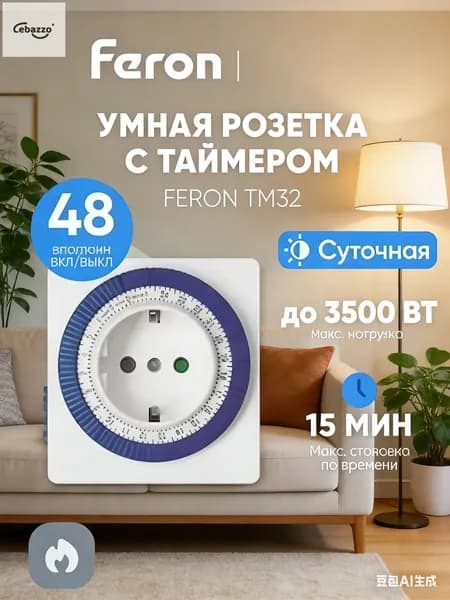 Умная розетка с таймером Feron TM32 23203, мощность 3500W, для автоматизации дома и офиса