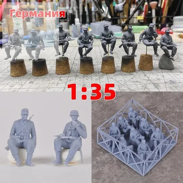 3Dпечать, фигурки солдат из смолы, немецкие модельнаборы, масштаб 135, неокрашенные, требуют самостоятельной сборки
