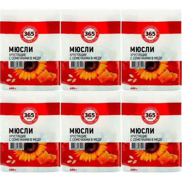 Мюсли 365 дней Хрустящие с семечками в меду 400 г, набор: 6 штук