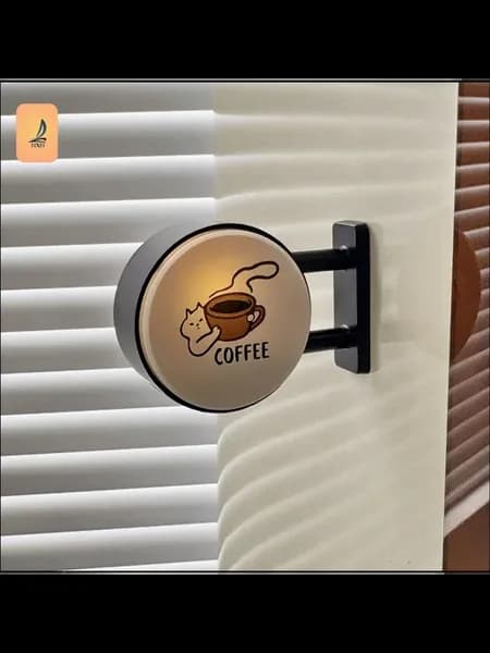 Светящийся магнит-кот с кофе и LED-ночником