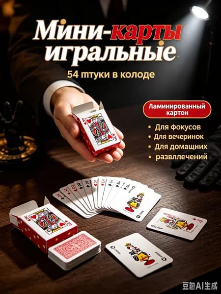 Мини-карты игральные, 54 штуки в колоде, ламинированный картондля фокусов, вечеринок и домашних развлечений