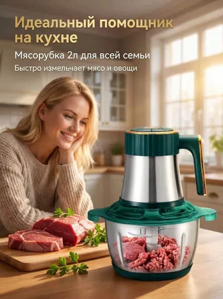 Электрическая мясорубка 2л, из нержавеющей стали 304, многофункциональный кухонный измельчитель для мяса овощей, зеленый