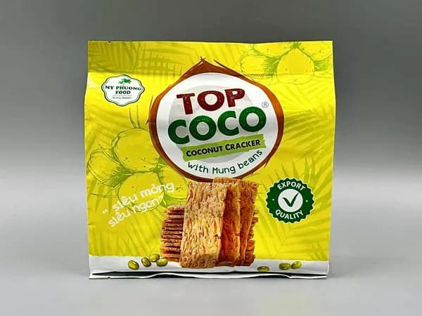 Кокосовые крекеры с БОБАМИ МУНГ Coconut Crackers with mung beans, TOP COCO, 150 г, Вьетнам (кокосовое печенье)