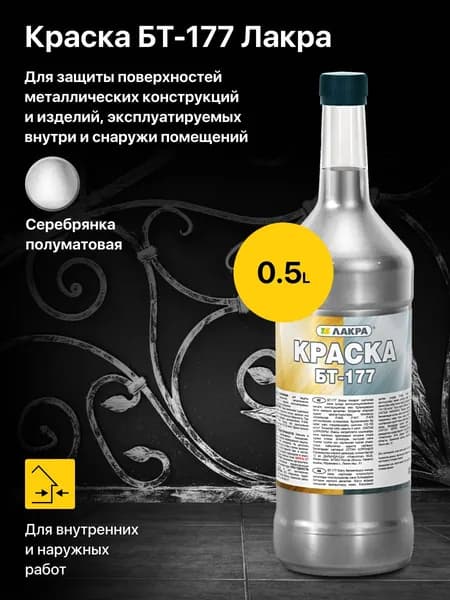Краска битумная БТ-177 Серебрянка Лакра 0,5 л., для покраски металлических поверхностей вне помещений