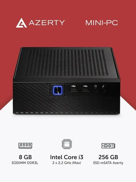 Azerty Мини-ПК Мини ПК для учебы и работы AZ-0013 (Intel Core i3-2330M, RAM 8 ГБ, SSD 256 ГБ, Intel HD Graphics, Windows), черный