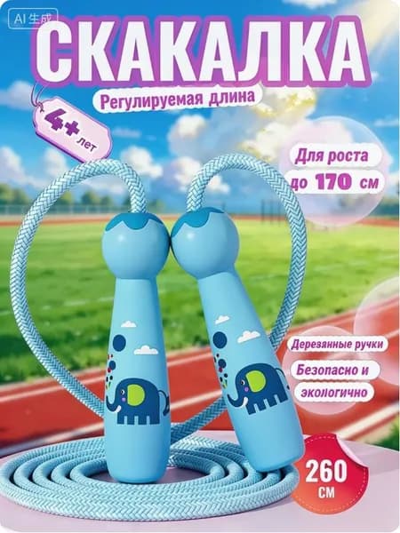скакалка детская 260 см, регулируется.